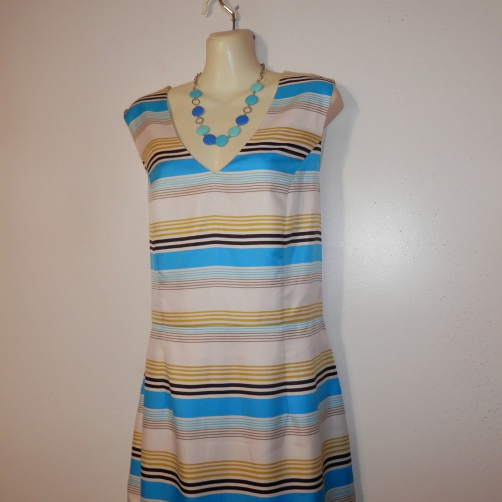 Banana Republic Dress 14 Blue Ivory Tailored E394 - Picture 4 of 7